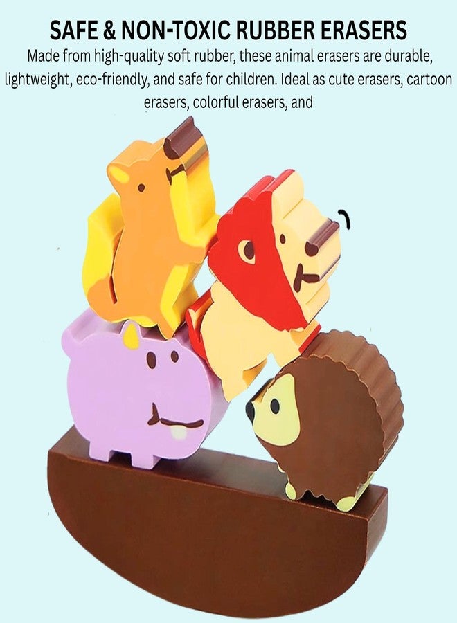 Mallexo ممحاة ماليكسو الكرتونية المتوازنة للأطفال | مجموعة من 10 قطع من الممحاة على شكل حيوانات الغابة والأدغال | لعبة تعليمية إبداعية ومجموعة أدوات مكتبية للأولاد والبنات، ممحاة ألغاز ملونة، هدايا عيد ميلاد (أخضر) - Image 2